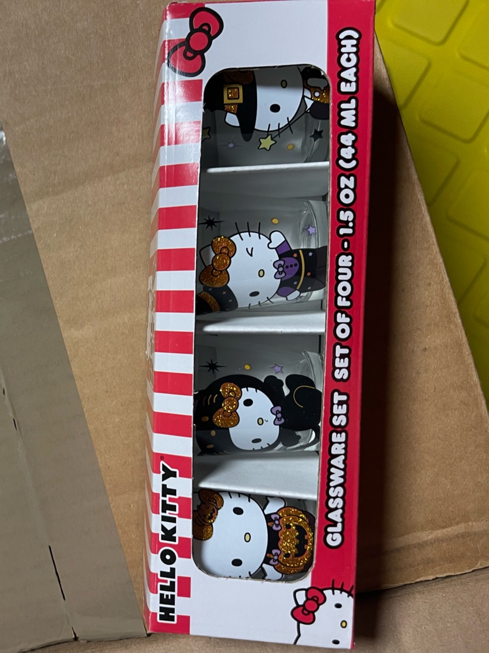Hello Kitty Halloween Glassware Set - Black, White & Gold Glitter